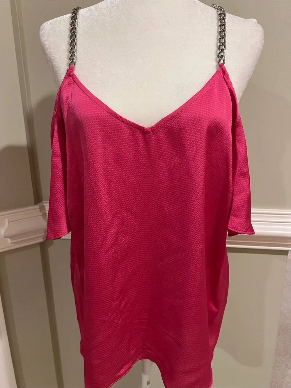 Michael Kors Hot Pink Cold-Shoulder Top with Chain Straps